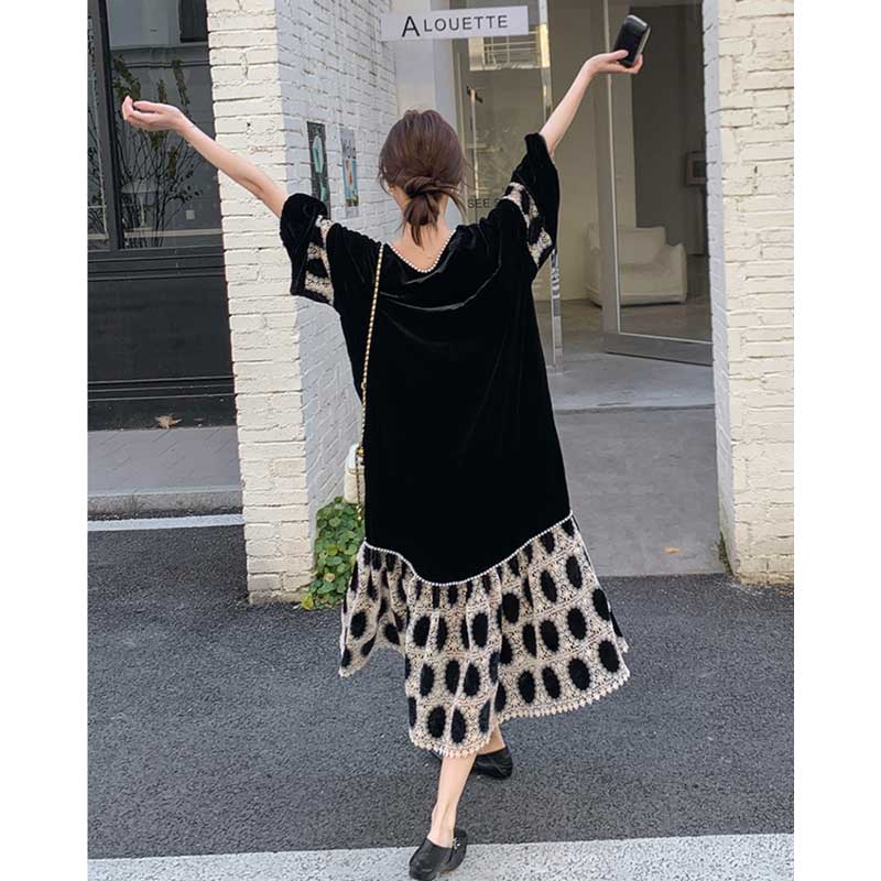 【即納】裾フレアベロアワンピース