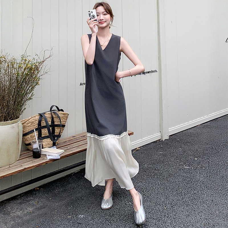 裾フレアノースリーブワンピース
