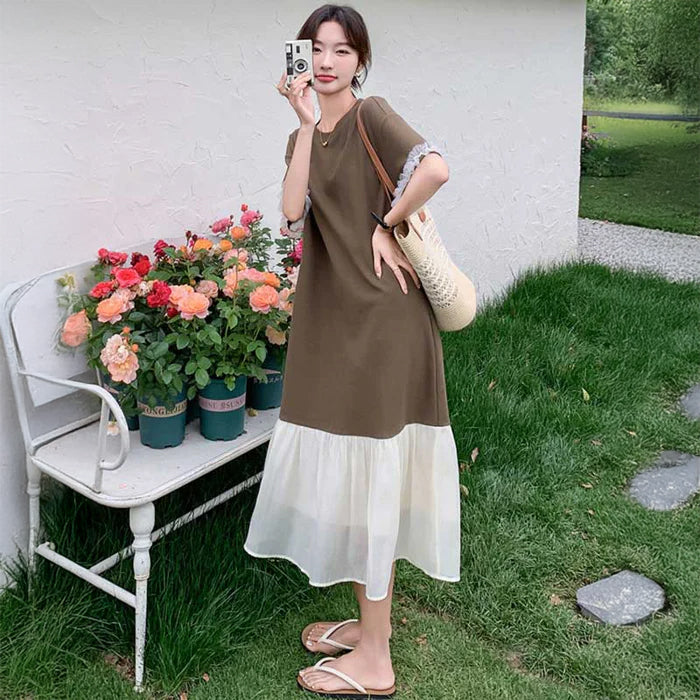 シフォンフレアドッキングワンピース(2colors)
