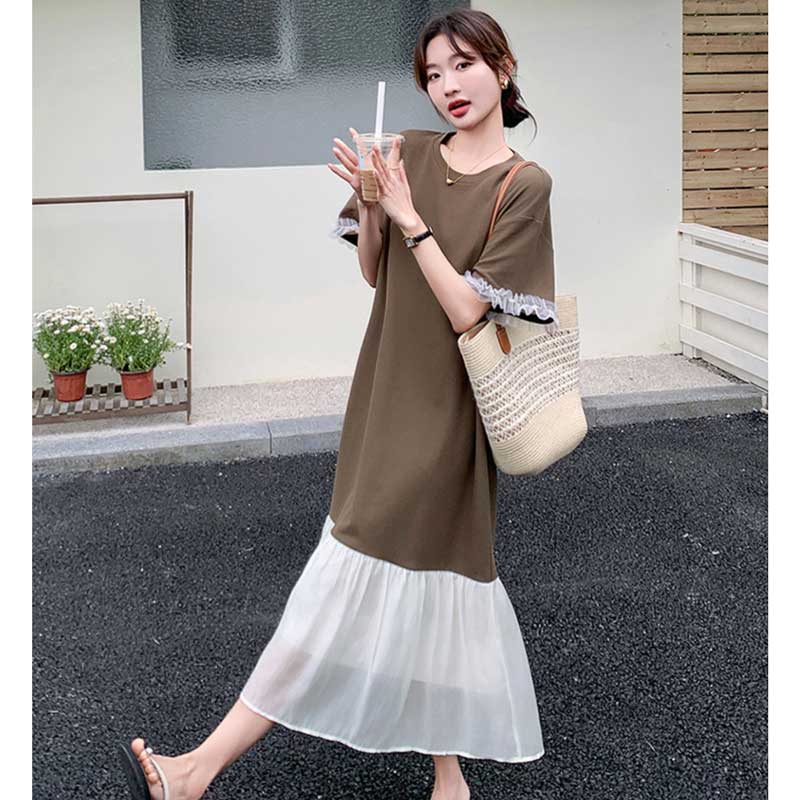 シフォンフレアドッキングワンピース(2colors)
