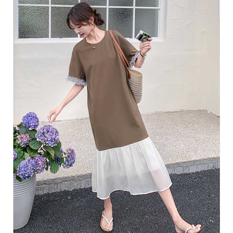 シフォンフレアドッキングワンピース(2colors)