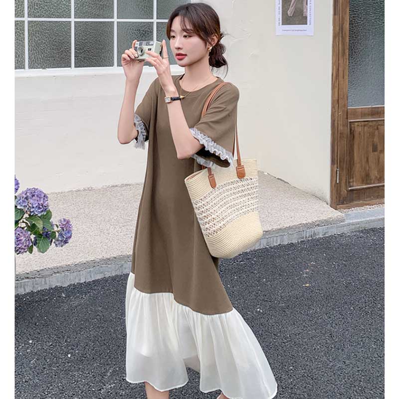 シフォンフレアドッキングワンピース(2colors)