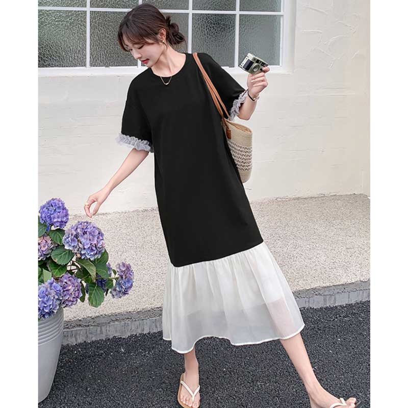 シフォンフレアドッキングワンピース(2colors)