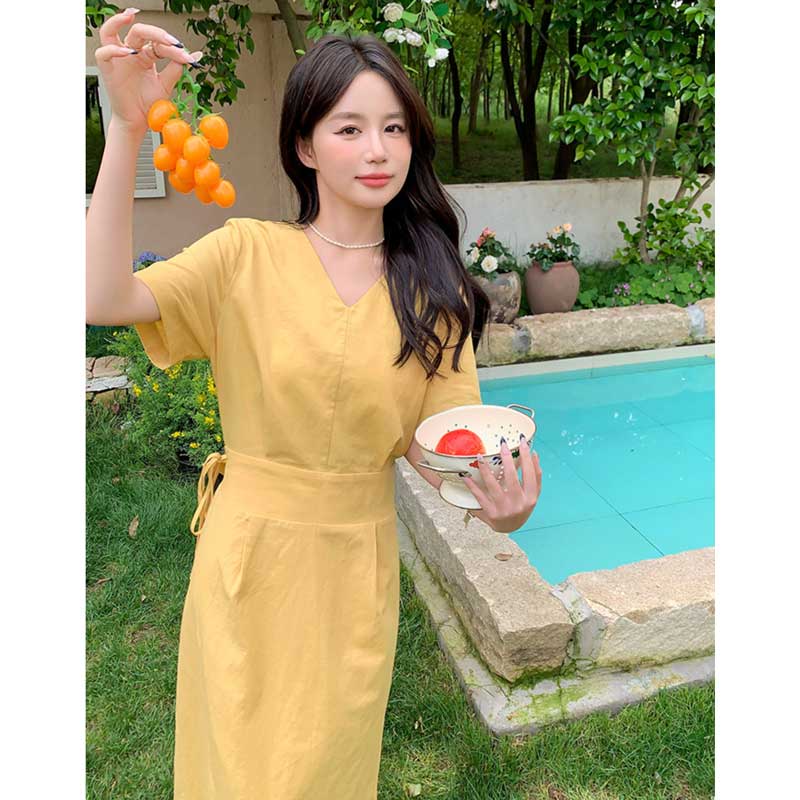 ウエストマークVネックワンピース(3colors)