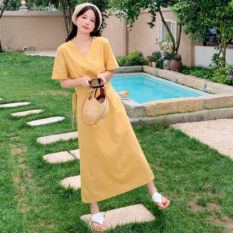 ウエストマークVネックワンピース(3colors)