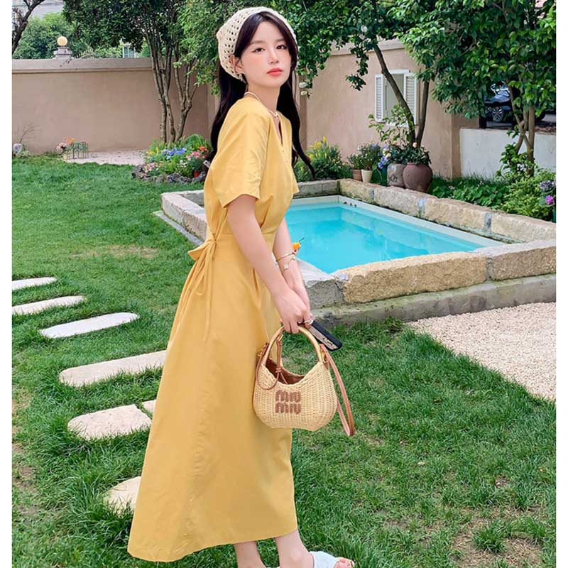 ウエストマークVネックワンピース(3colors)