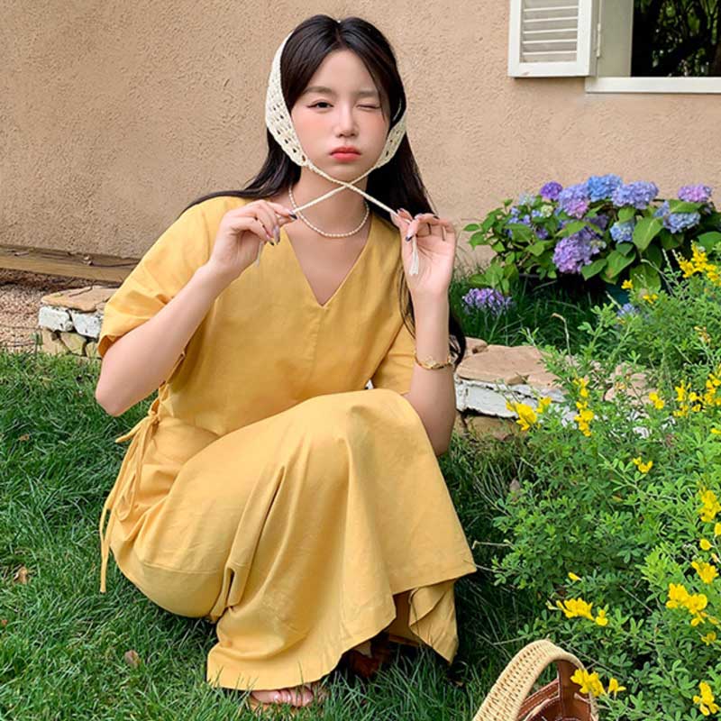 ウエストマークVネックワンピース(3colors)