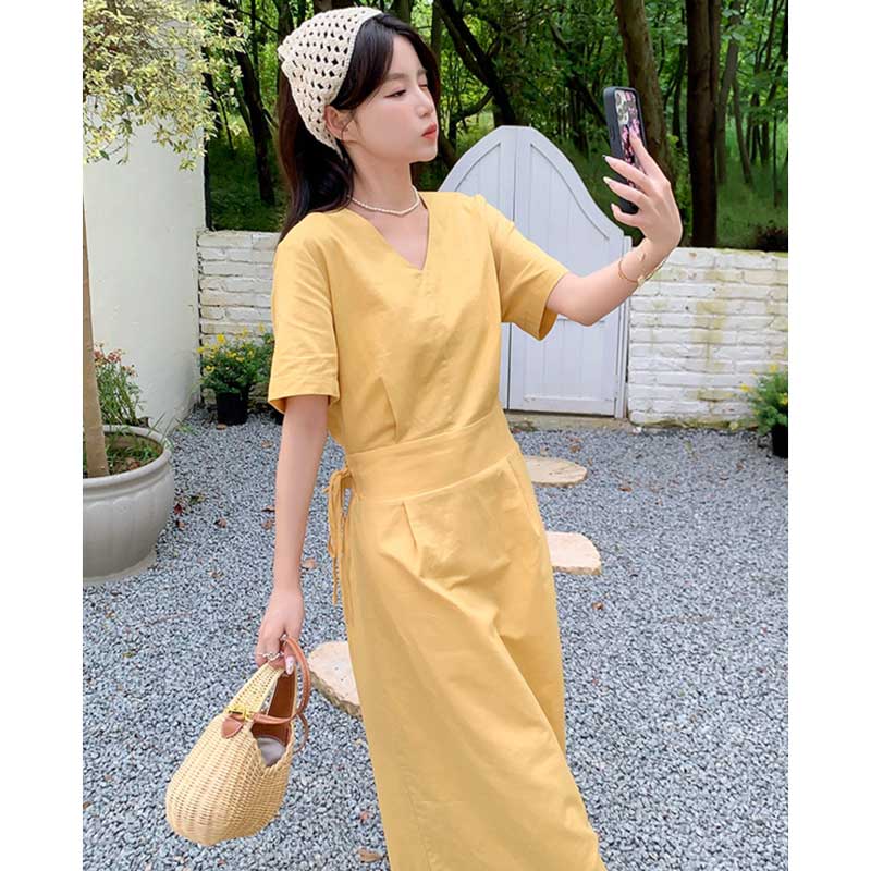 ウエストマークVネックワンピース(3colors)