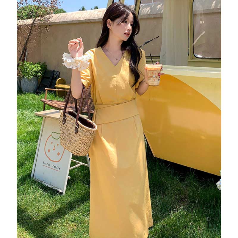 ウエストマークVネックワンピース(3colors)