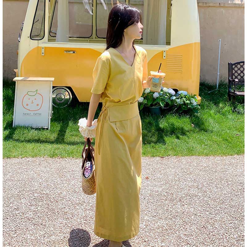 ウエストマークVネックワンピース(3colors)