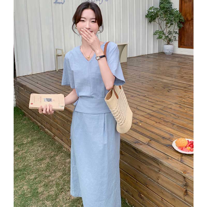 ウエストマークVネックワンピース(3colors)