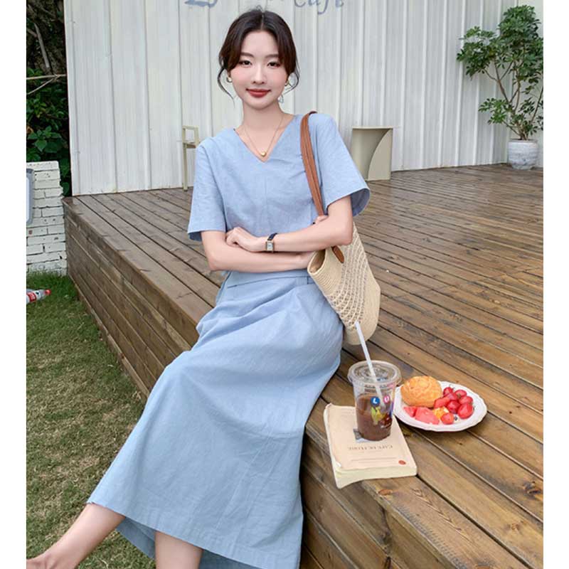 ウエストマークVネックワンピース(3colors)