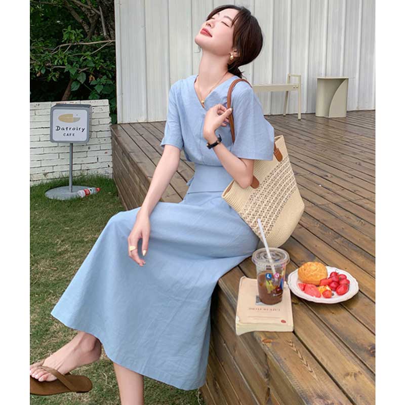 ウエストマークVネックワンピース(3colors)