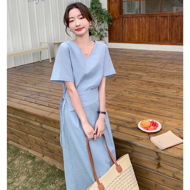 ウエストマークVネックワンピース(3colors)