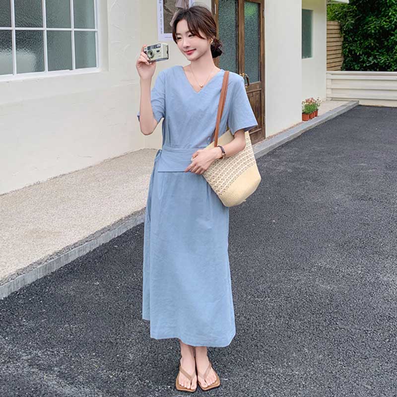 ウエストマークVネックワンピース(3colors)