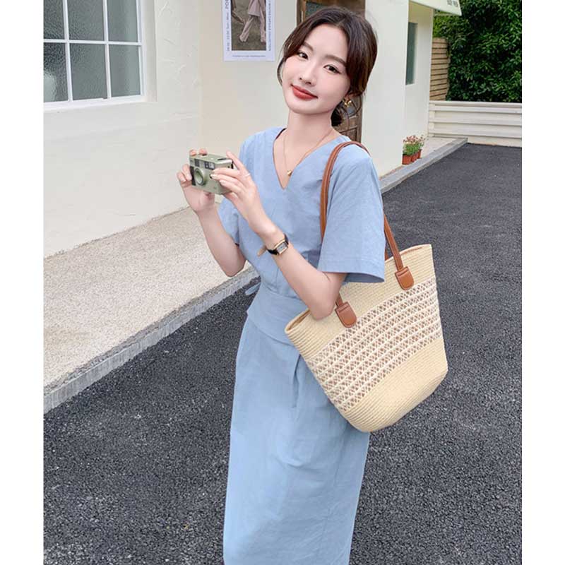 ウエストマークVネックワンピース(3colors)