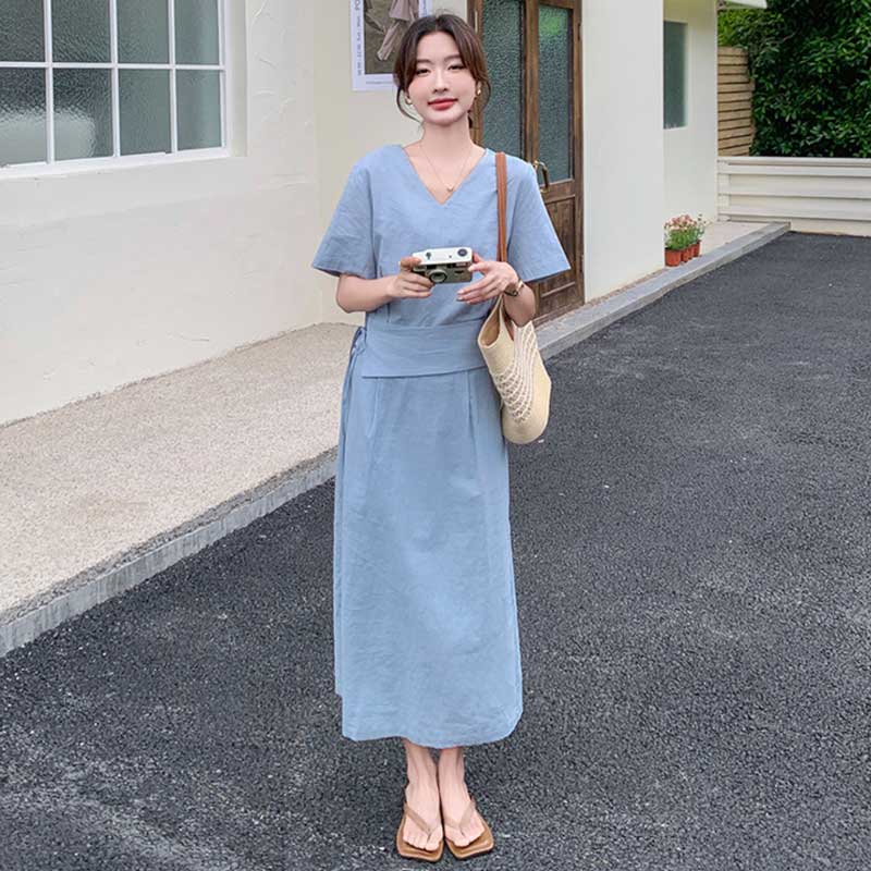 ウエストマークVネックワンピース(3colors)