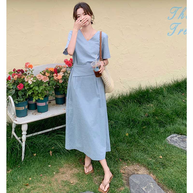 ウエストマークVネックワンピース(3colors)