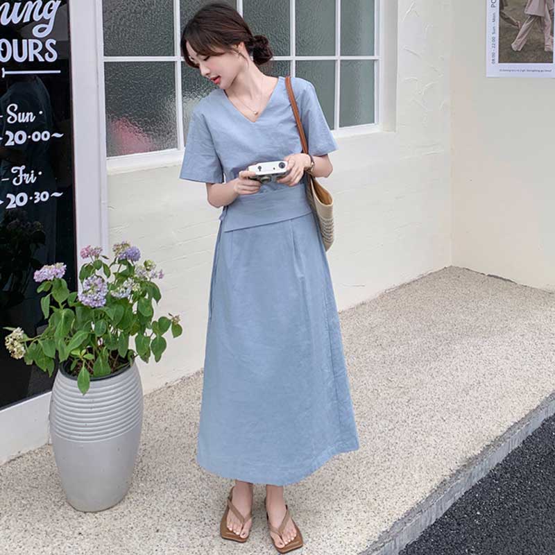 ウエストマークVネックワンピース(3colors)