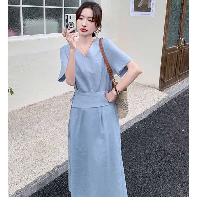 ウエストマークVネックワンピース(3colors)