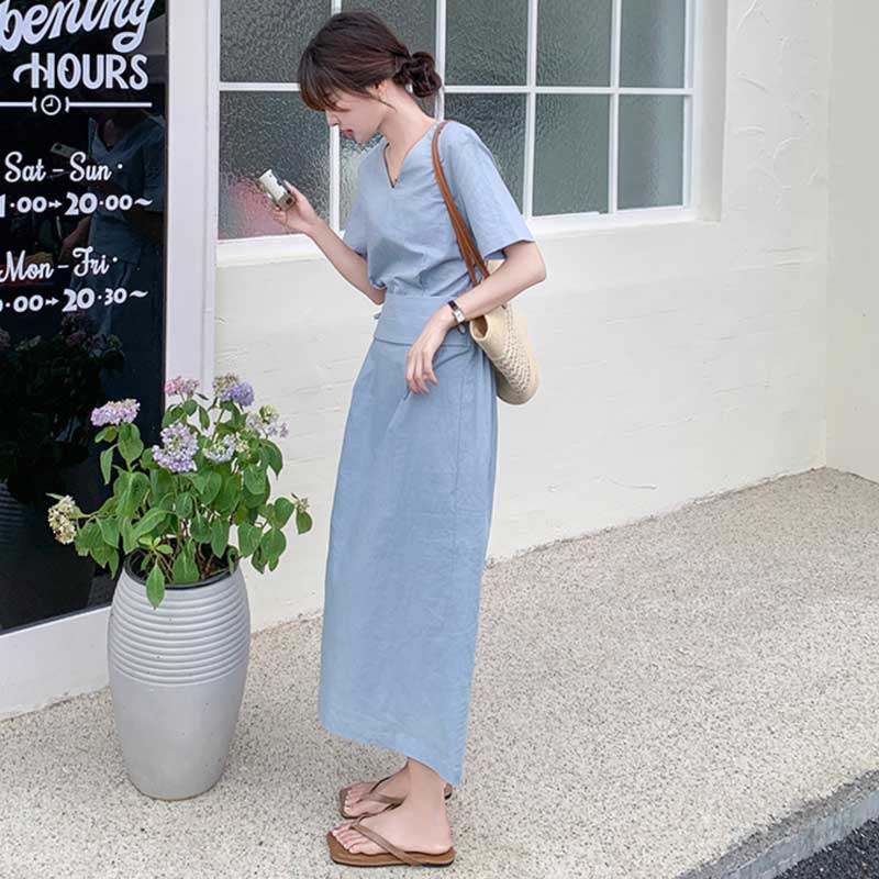 ウエストマークVネックワンピース(3colors)