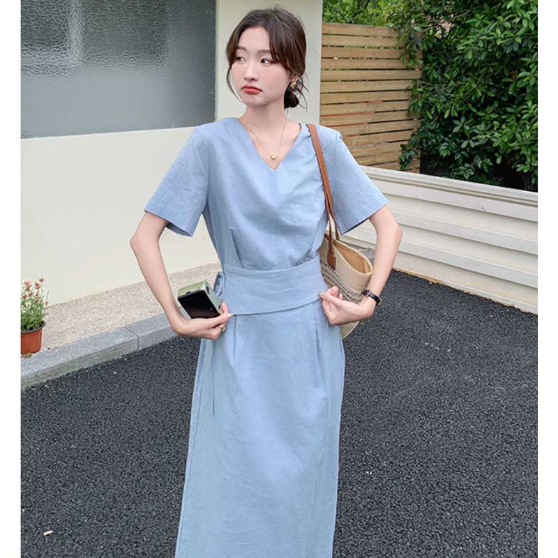 ウエストマークVネックワンピース(3colors)