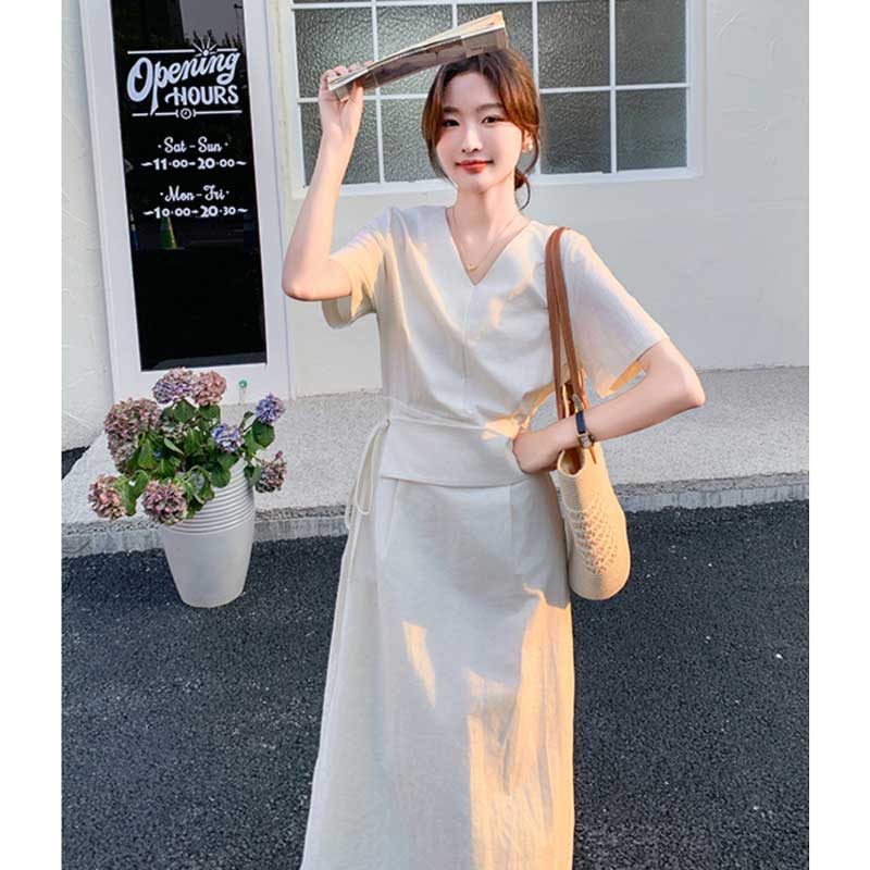 ウエストマークVネックワンピース(3colors)