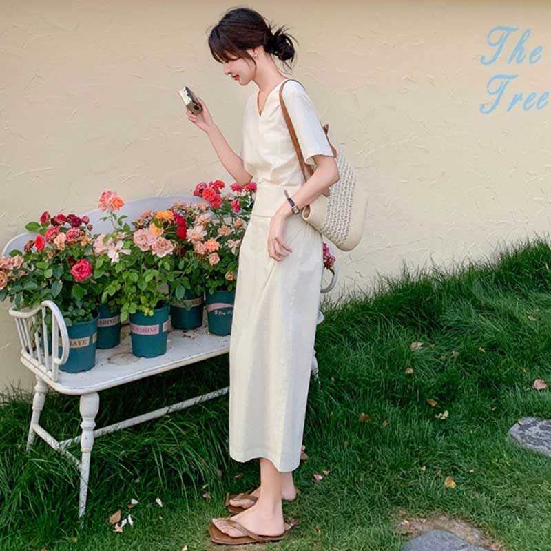 ウエストマークVネックワンピース(3colors)