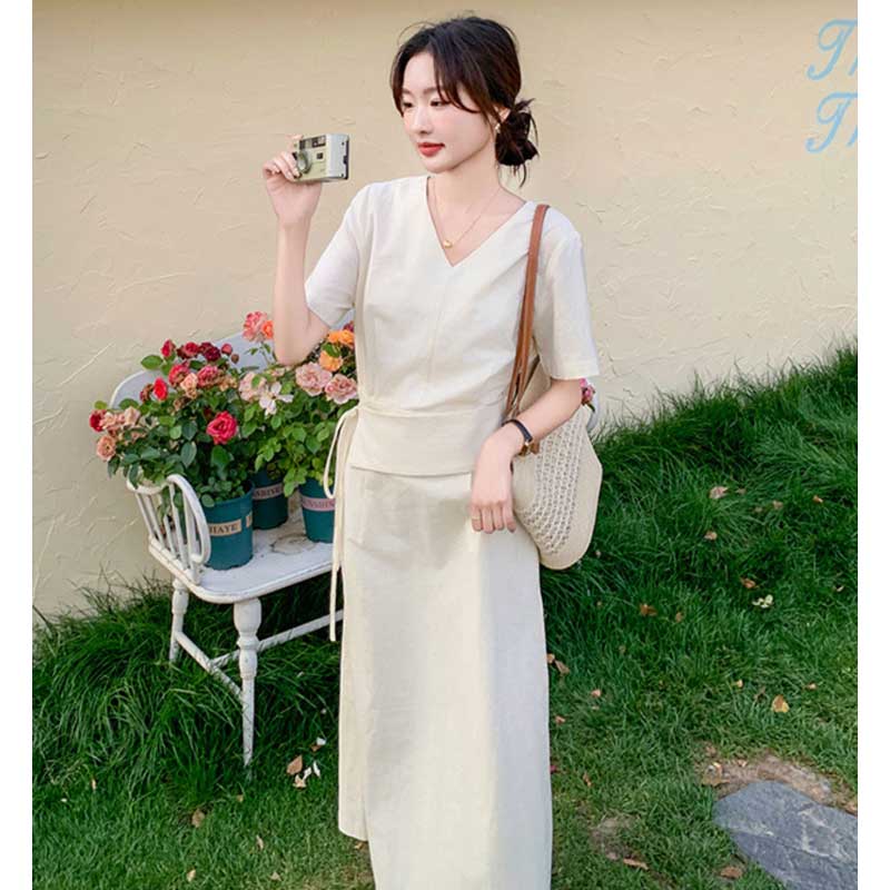 ウエストマークVネックワンピース(3colors)