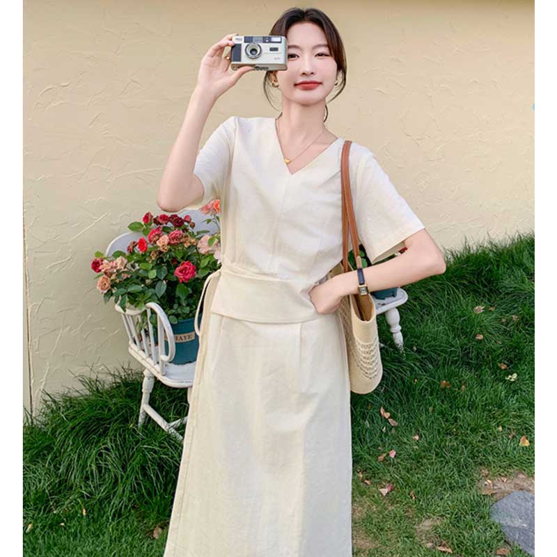 ウエストマークVネックワンピース(3colors)