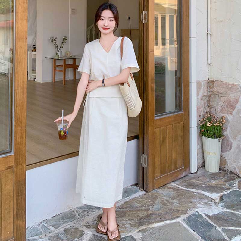 ウエストマークVネックワンピース(3colors)