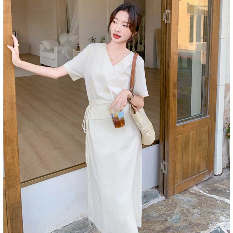 ウエストマークVネックワンピース(3colors)