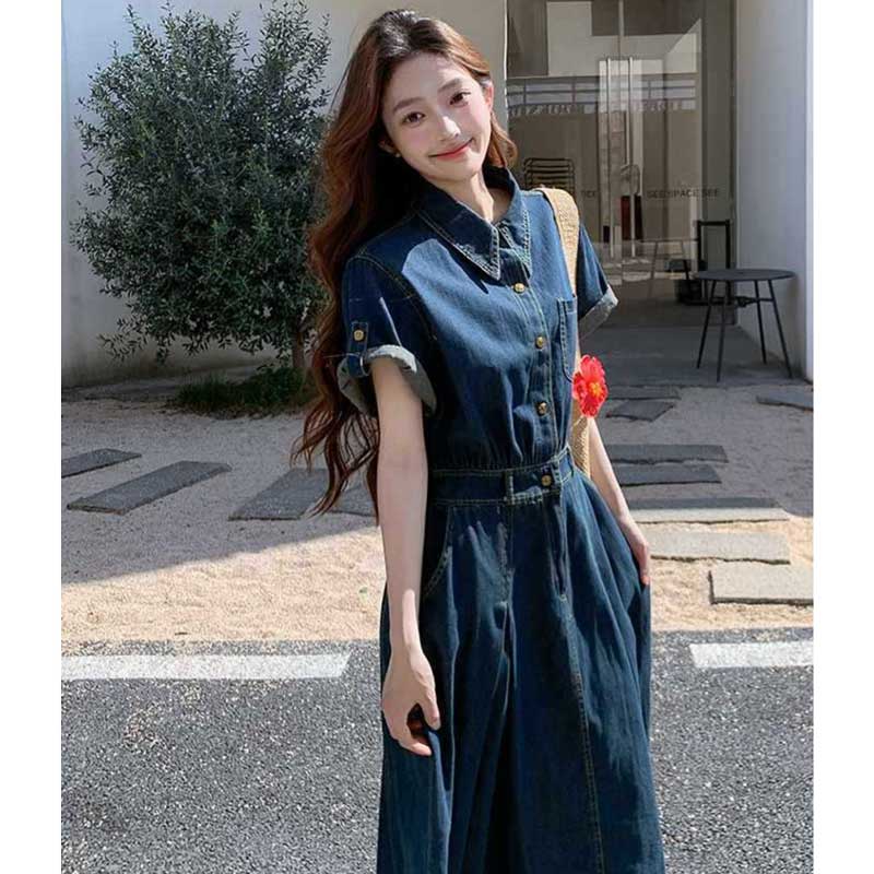 デニムシャツロングワンピース