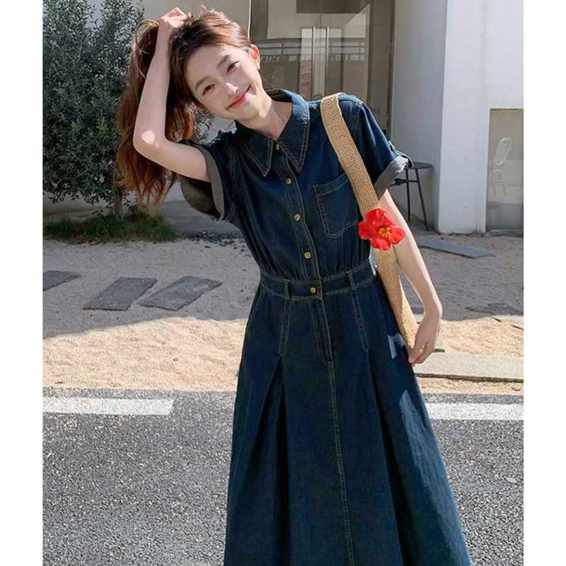 デニムシャツロングワンピース