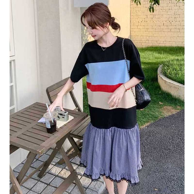 ボーダーカットソー切り替えワンピース