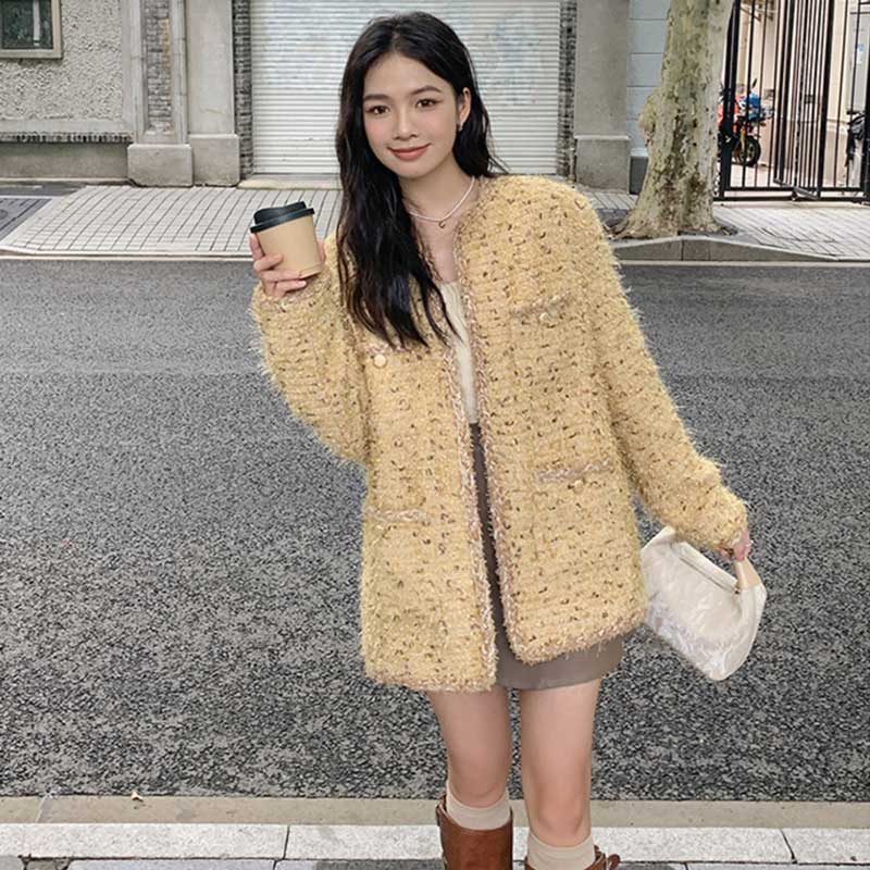 ノーカラーツイードジャケット