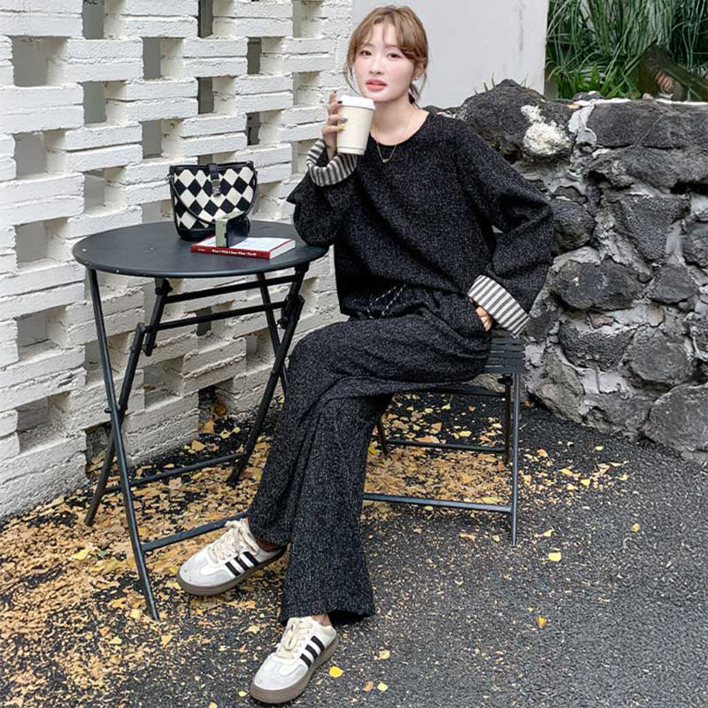 【即納】ブラックカジュアルワイドセットアップ