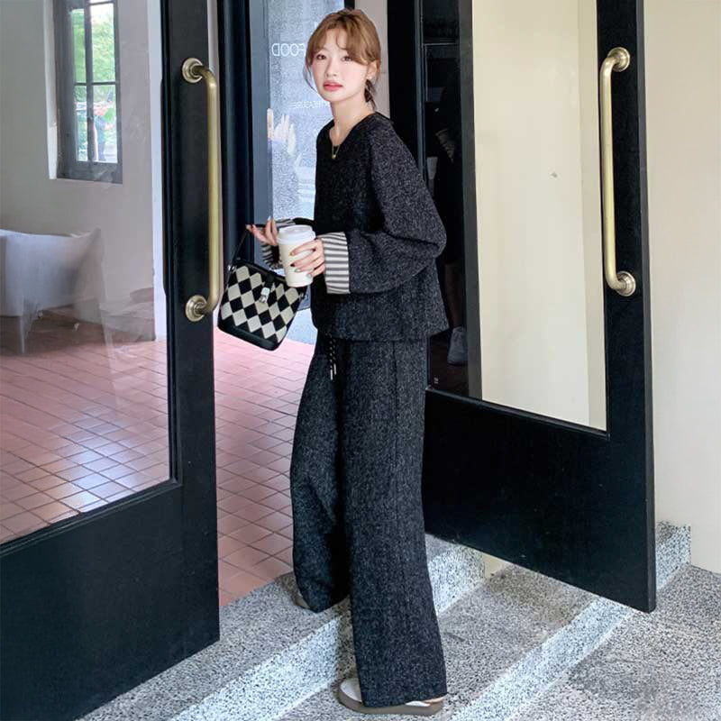 ブラックカジュアルワイドセットアップ