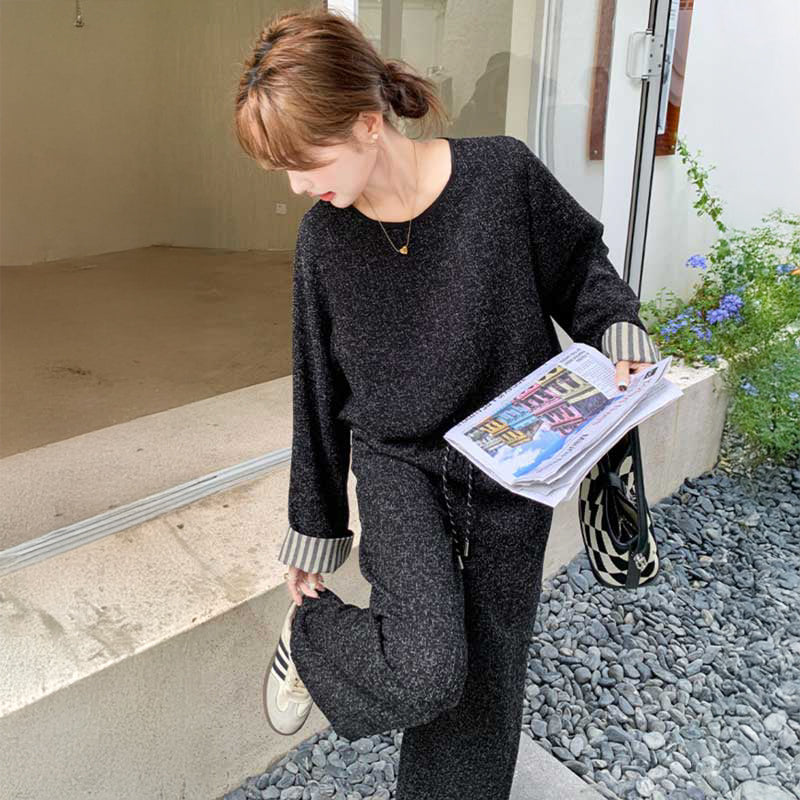 ブラックカジュアルワイドセットアップ