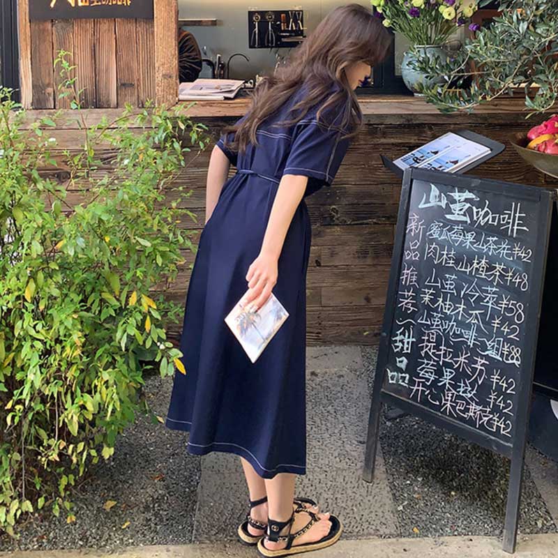 ネイビーリラックスシャツワンピース