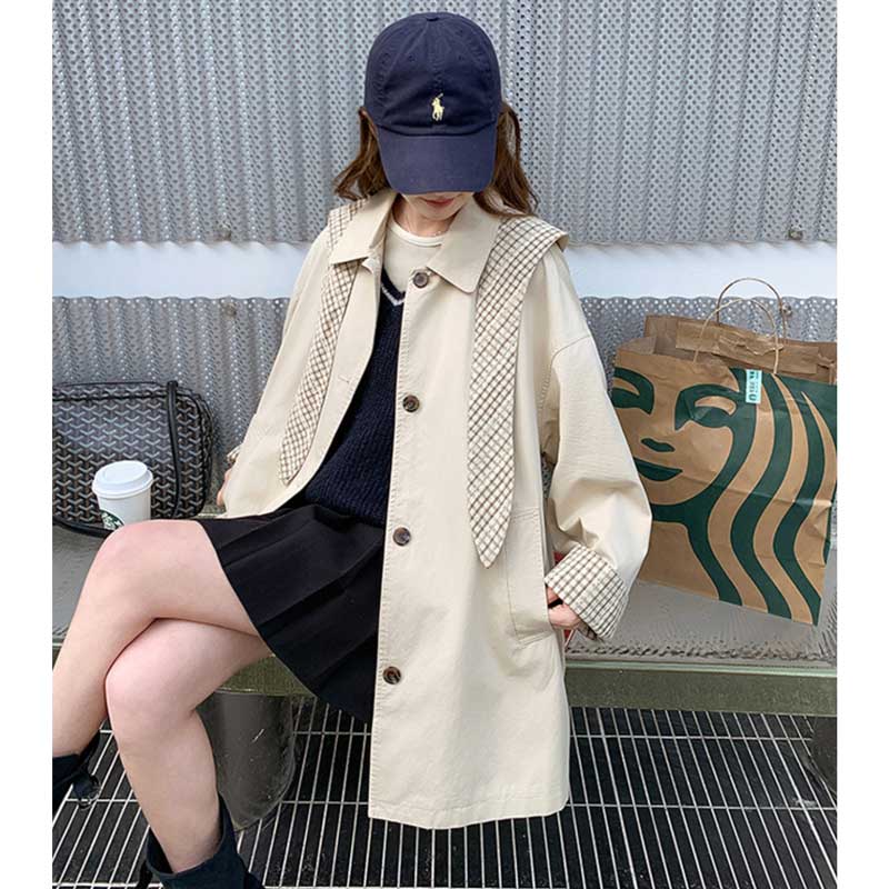 チェックリボンタイコート