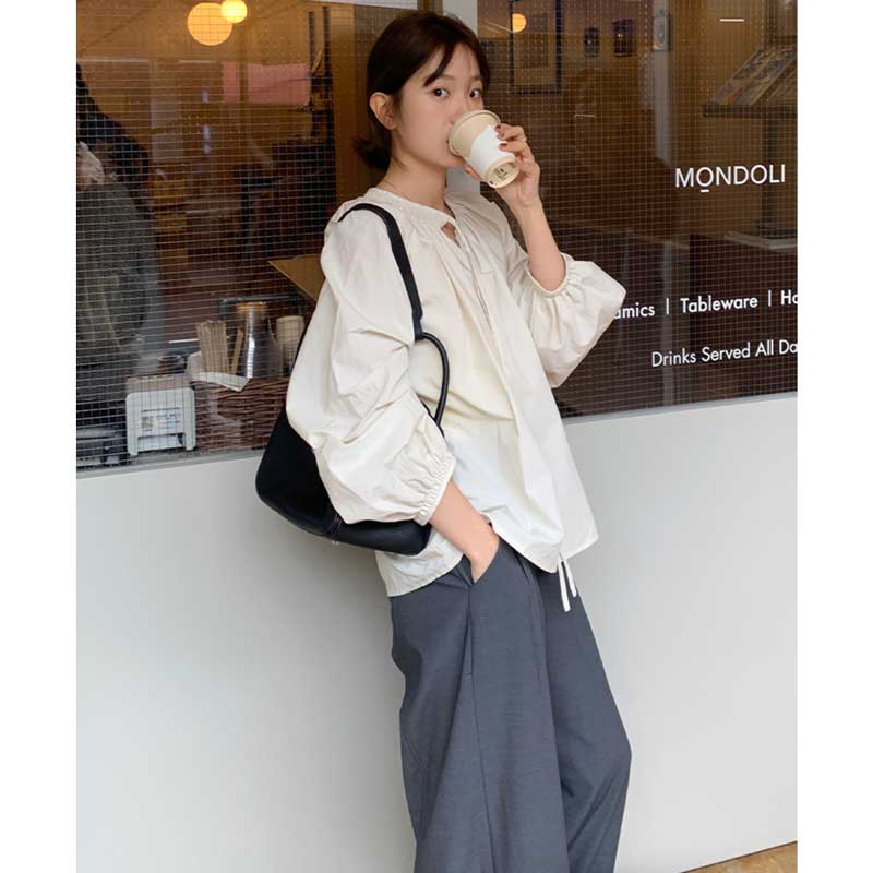 スモック風バルーン袖ブラウス(2colors)