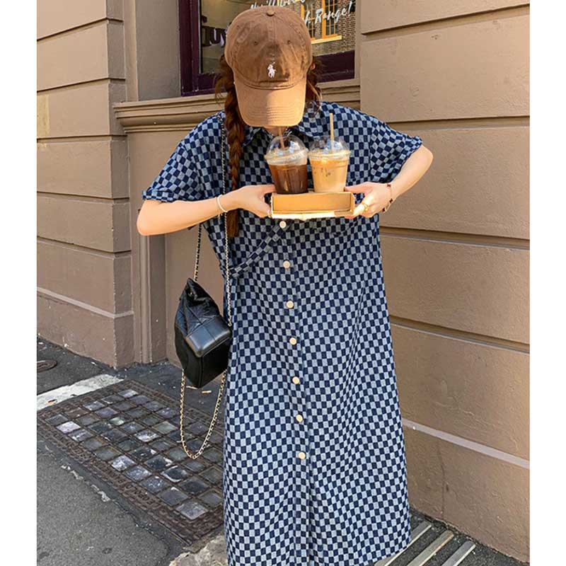ブロックチェックシャツワンピース