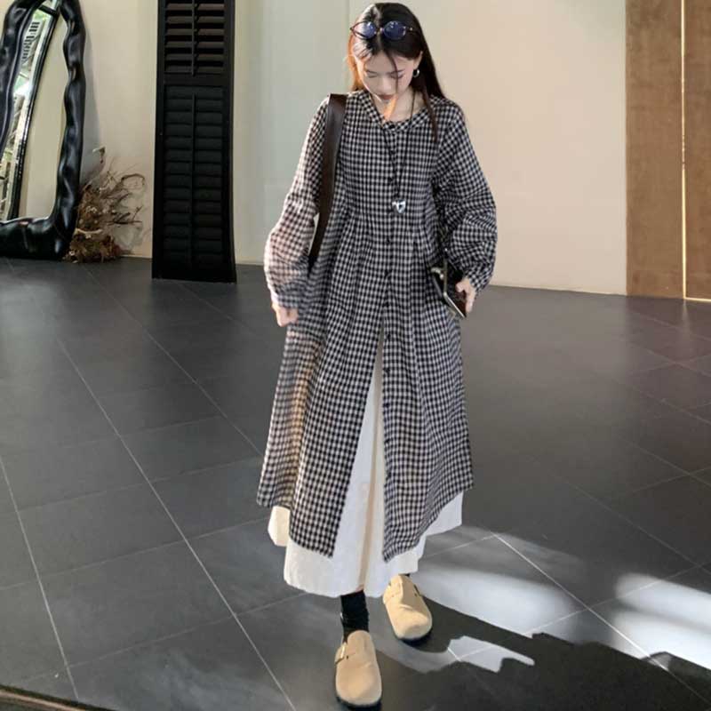 チェック柄ロングシャツワンピース
