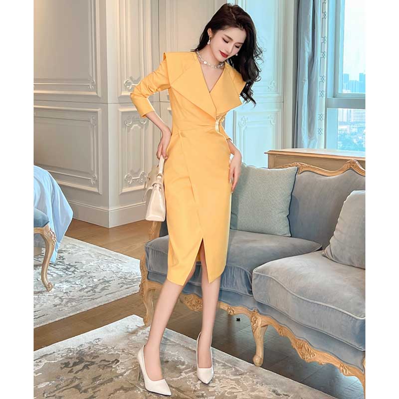 ビックカラーラップ風ワンピース(2colors)（赤・黄）秋/冬 攻め