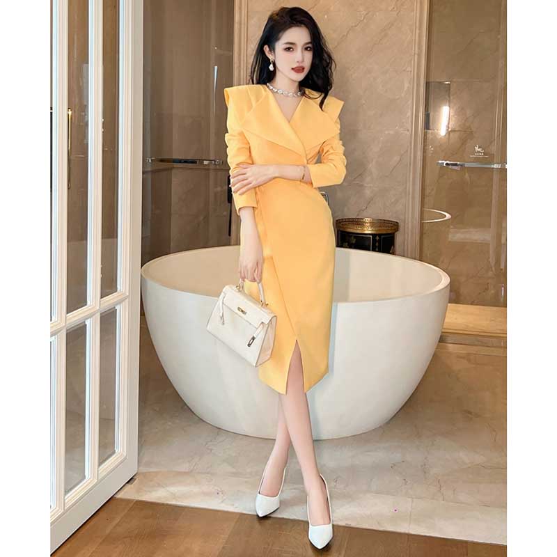 Rossa ウールワンピース 美品 ビックカラーラップ風ワンピース(2colors)（赤・黄）秋/冬 攻め