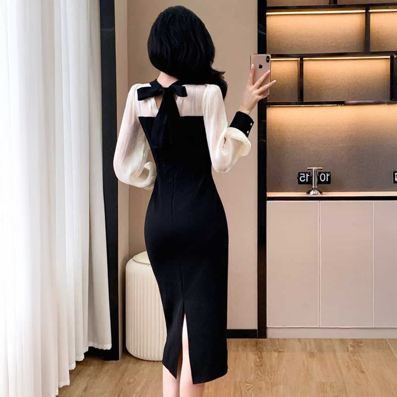 モノトーン切り替えタイトワンピース