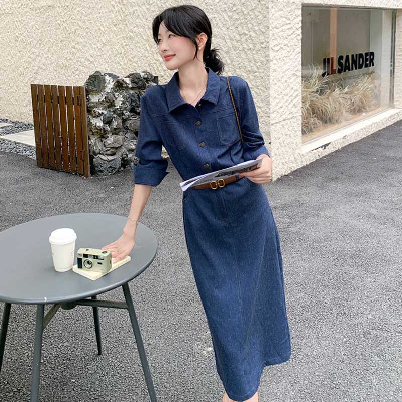 ワークテイストシャツワンピース(2colors)（白・青）春/秋 知的で都会