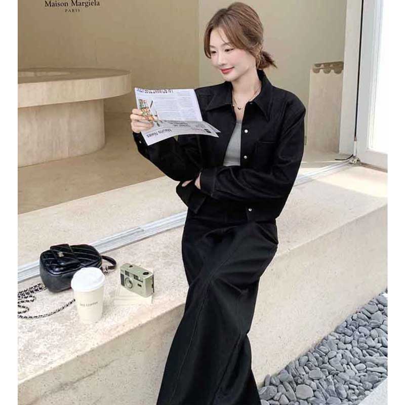 ブリストル バンダナ 黒 セットアップ ナイロンジャケット ショートパンツ ショート丈ジャケット×ハイウエストパンツ（黒）秋/冬 美脚効果抜群の