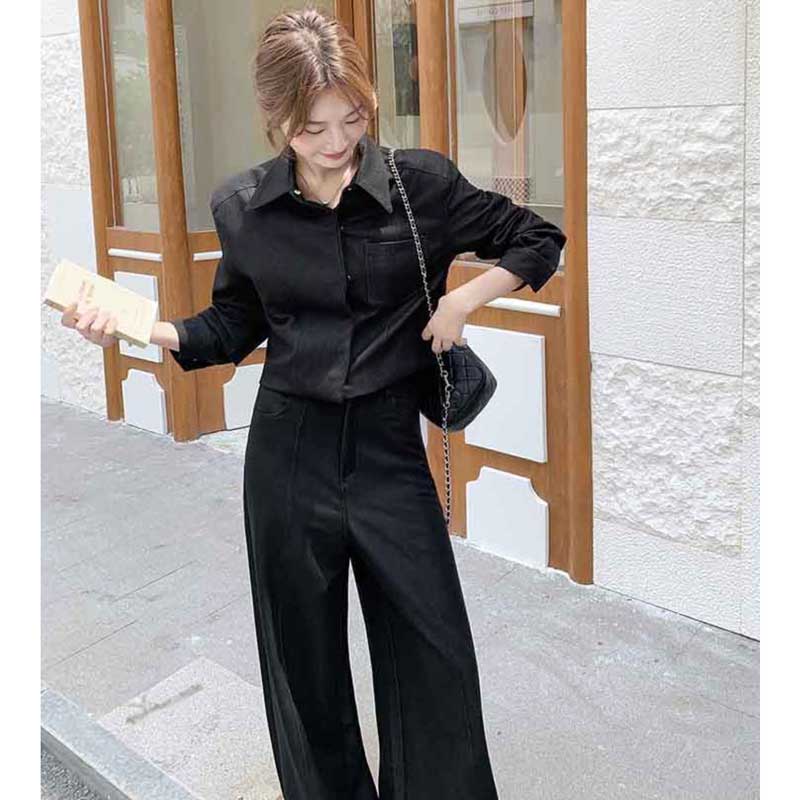 ショート丈ジャケット×ハイウエストパンツ（黒）秋/冬 美脚効果抜群の